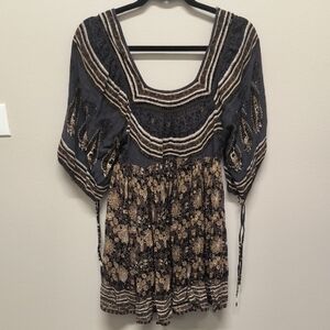 Free People Black and Gold Bohemian Blouse